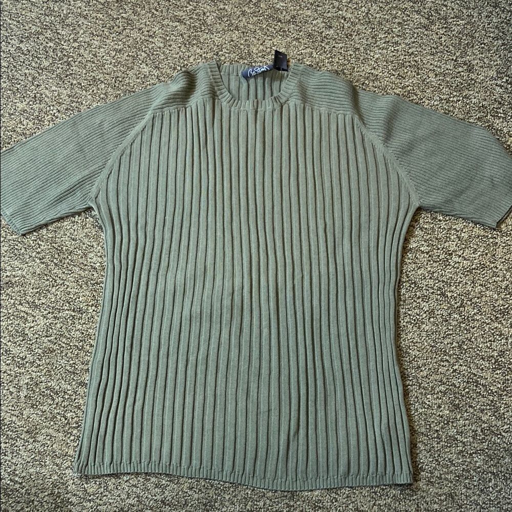 Vintage Y2K City Streets Green Crewneck Sweater with Ribbed Texture Size L